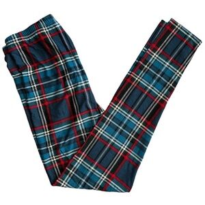 Viv Collection Blue Red White Plaid Leggings Stretch Plus Size